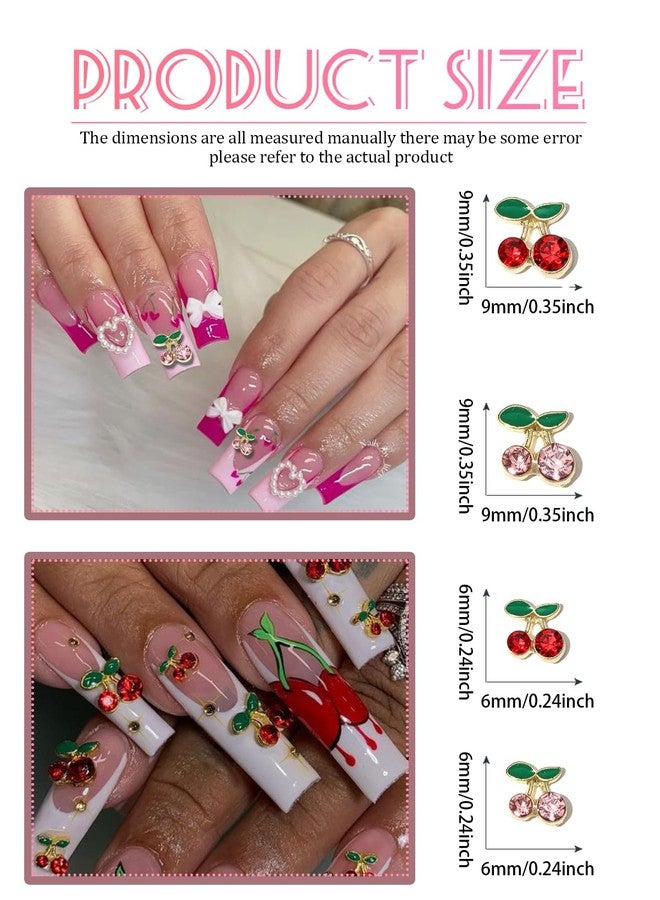 Wsimily 40Pcs Cherry Nail Charms, Wsimily 3D Cute Nail Art Charms Pink and Red Shiny Rhinestone Crystals Nail Accessories for Women Girls Nail Decorations DIY Craft Jewelry - Image 2